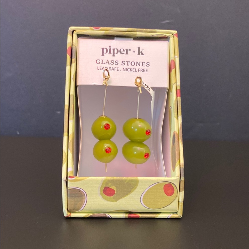 Piper K Olive Green Earrings with Red Accents